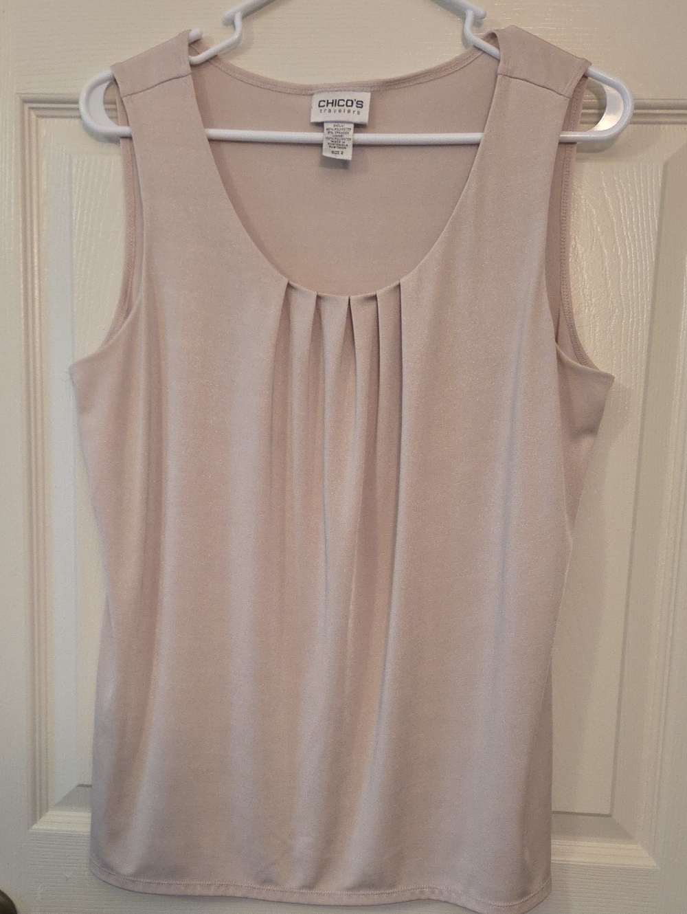 Chico's Sleeveless Pleated Scoop-Neck Top Shimmer Beige Cream Tan Size 2